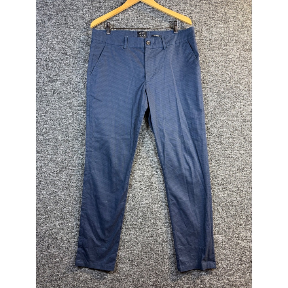 Ben Sherman Mens 34x32 Slim Fit Stretch Chino Pants Blue Geometric Diamond Print